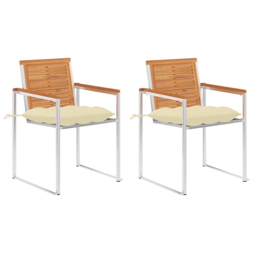 vidaXL Trädgårdsstolar 2 st med dynor massivt akacia och stål