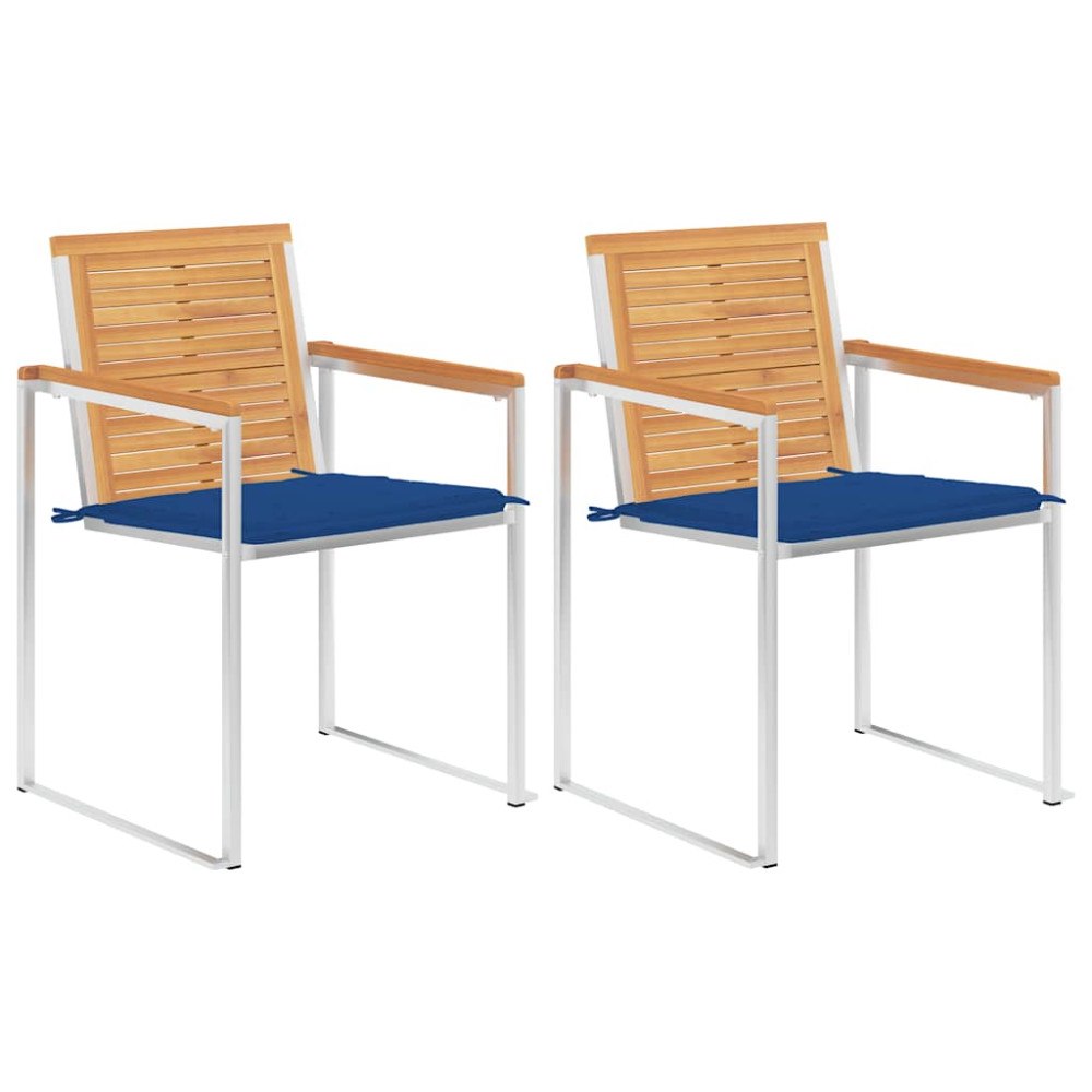 vidaXL Trädgårdsstolar 2 st med dynor massiv teak och stål