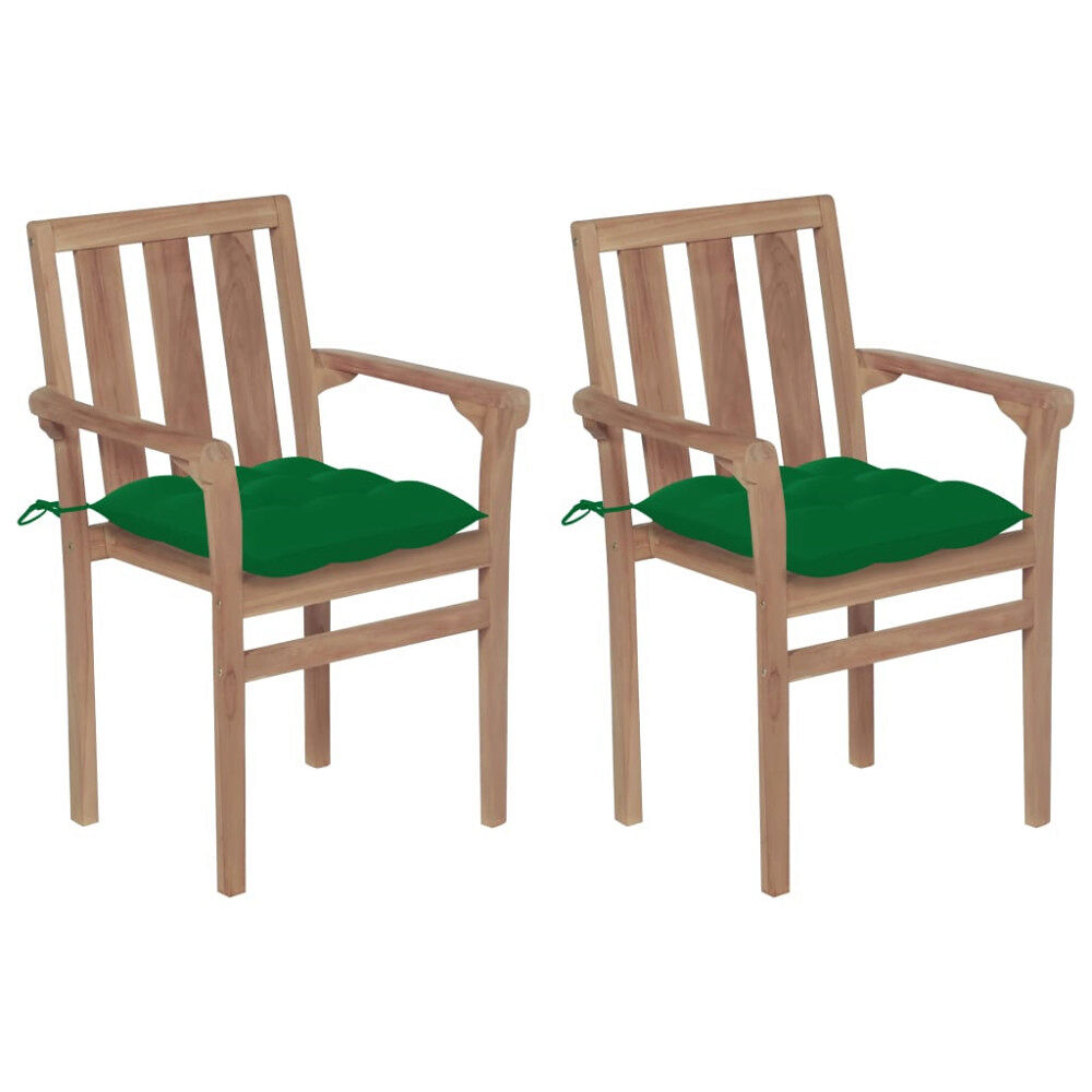 vidaXL Trädgårdsstolar 2 st med gröna dynor massiv teak