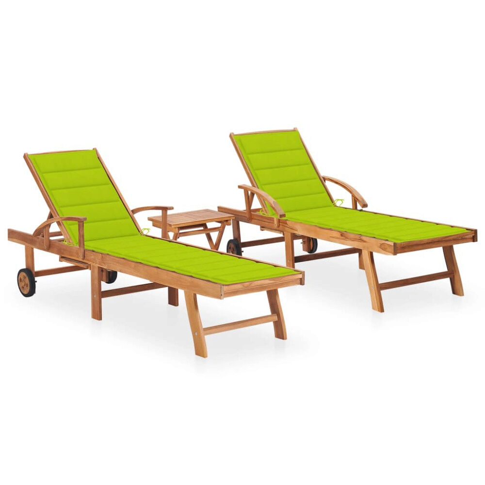 vidaXL Solsäng 2 st med bord och dyna massiv teak