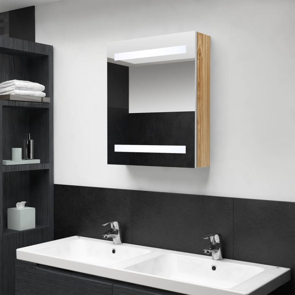vidaXL Badrumsspegel LED vit och ek 50x14x60 cm
