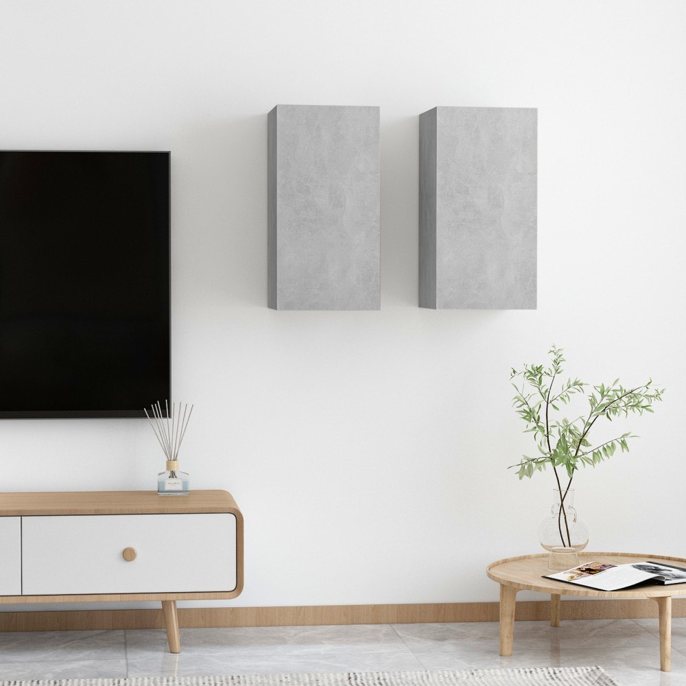 vidaXL | Vägg TV Skåp | 2 pcs Betonggrå 30.5 x 30 x 60 cm Konstruerat trä