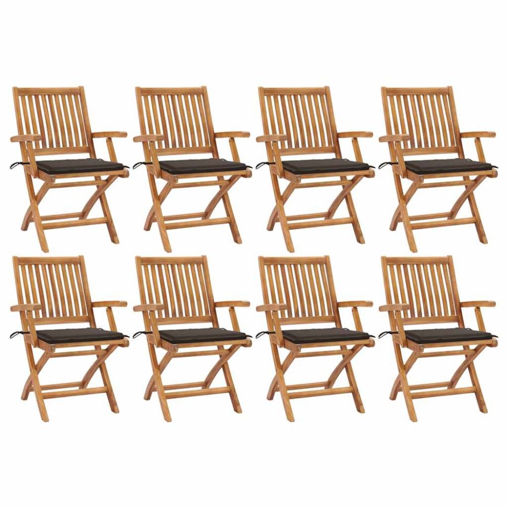 vidaXL Hopfällbara trädgårdsstolar med dynor 8 st massiv teak