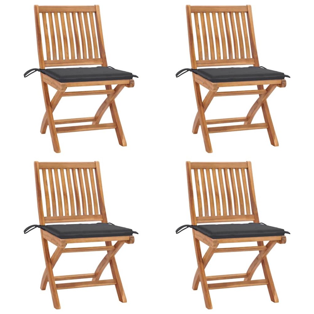 vidaXL Hopfällbara trädgårdsstolar med dynor 4 st massiv teak
