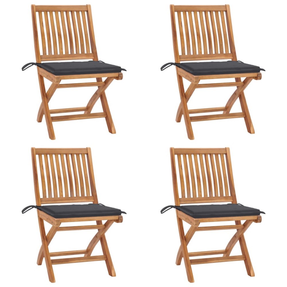 vidaXL Hopfällbara trädgårdsstolar med dynor 4 st massiv teak