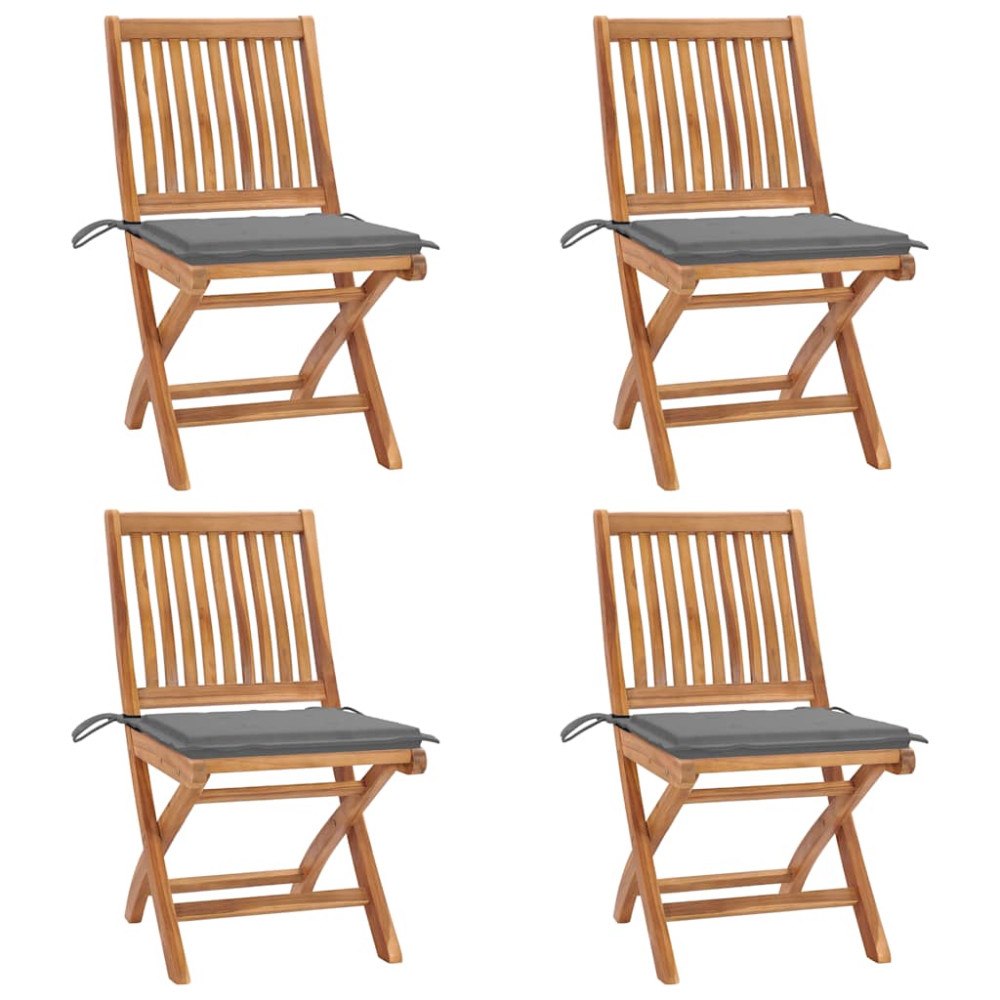 vidaXL Hopfällbara trädgårdsstolar med dynor 4 st massiv teak