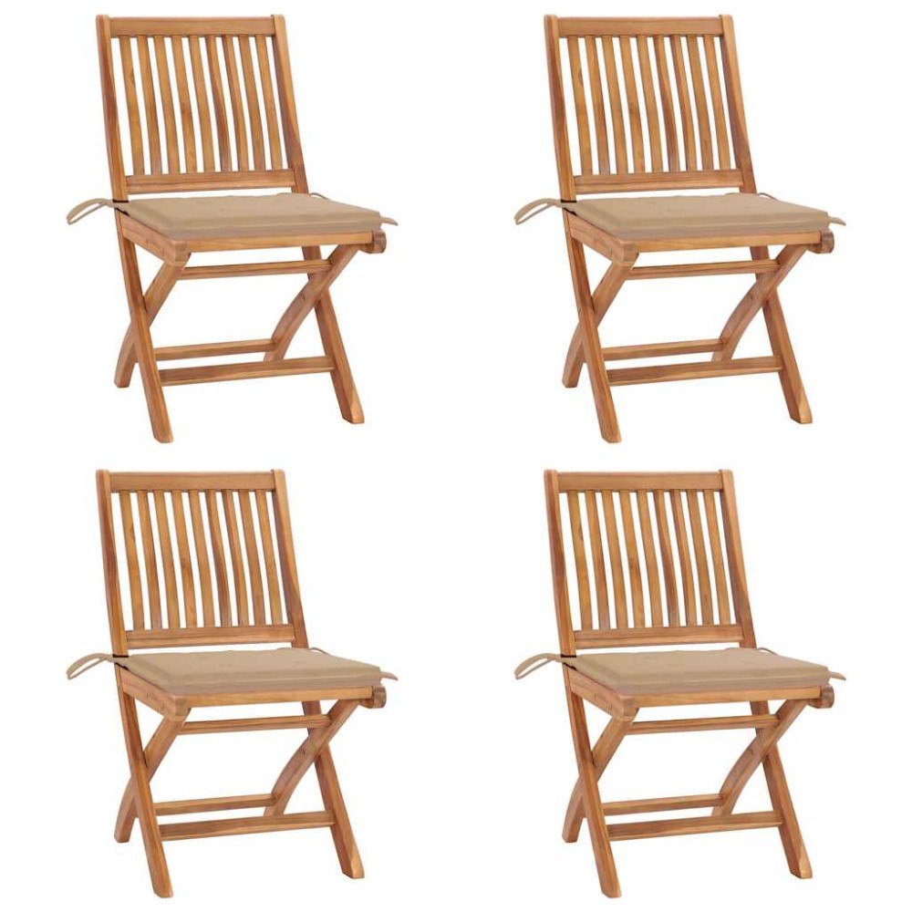 vidaXL Hopfällbara trädgårdsstolar med dynor 4 st massiv teak