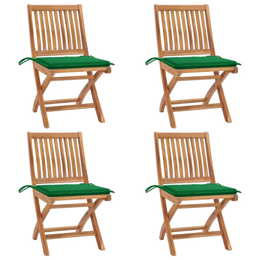 vidaXL Hopfällbara trädgårdsstolar med dynor 4 st massiv teak