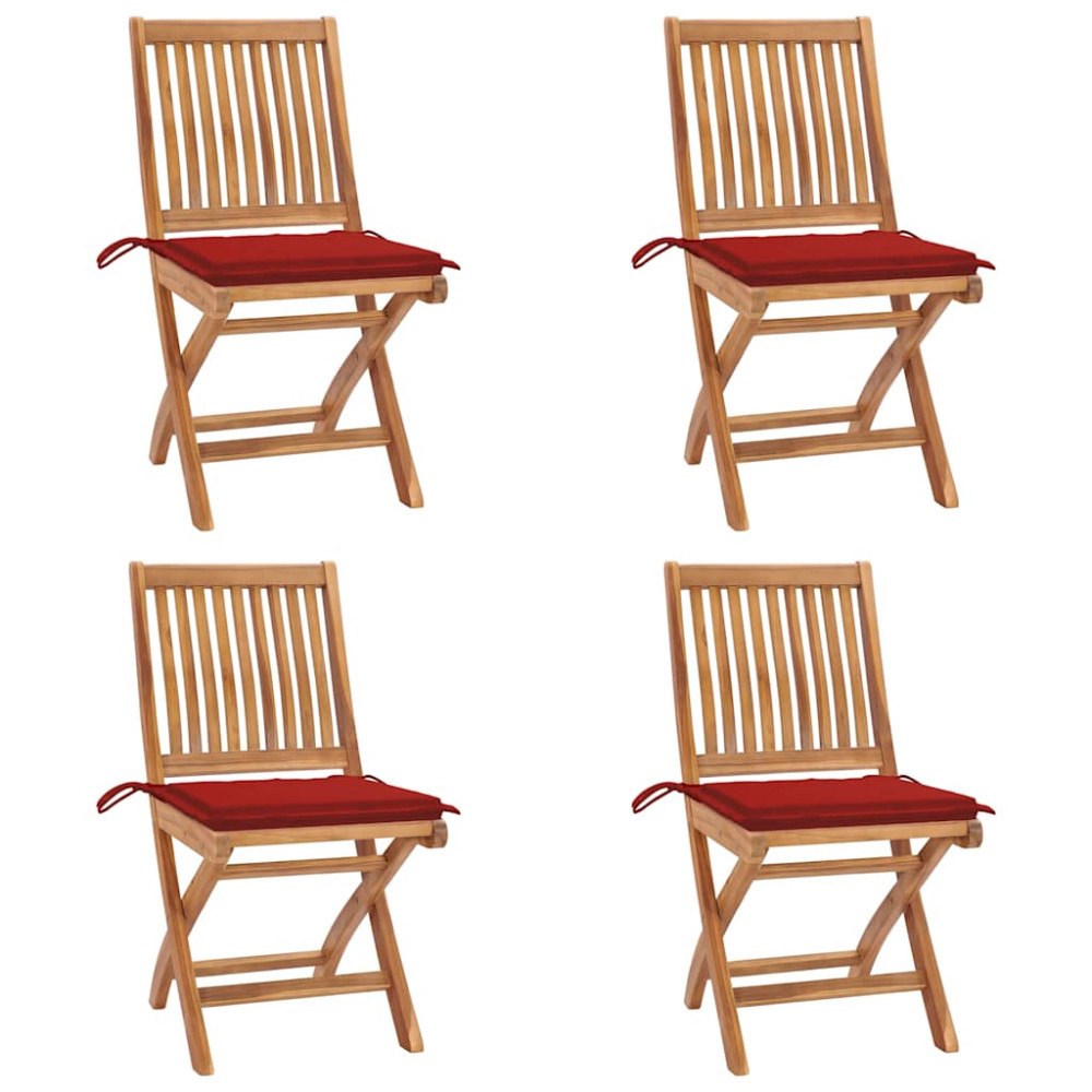 vidaXL Hopfällbara trädgårdsstolar med dynor 4 st massiv teak