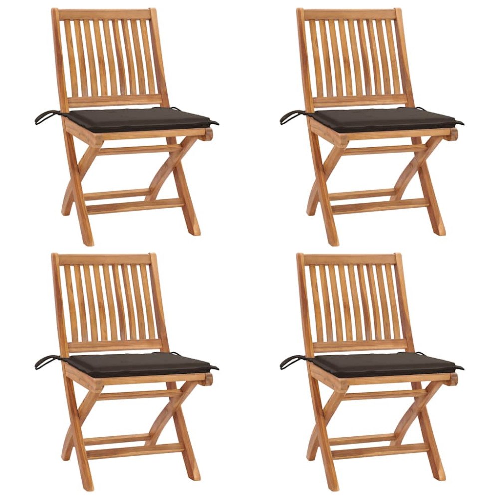 vidaXL Hopfällbara trädgårdsstolar med dynor 4 st massiv teak
