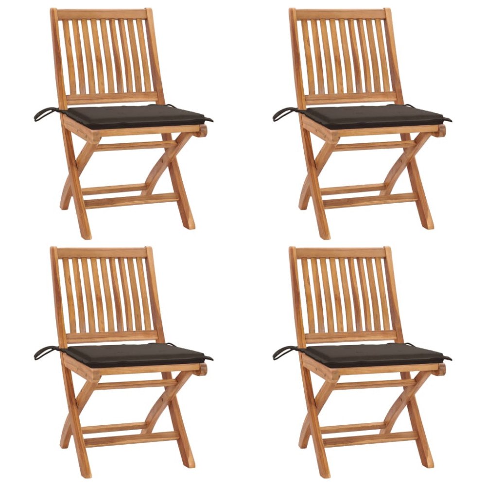 vidaXL Hopfällbara trädgårdsstolar med dynor 4 st massiv teak