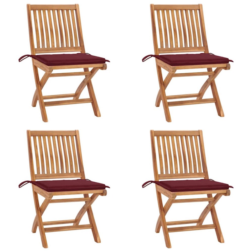 vidaXL Hopfällbara trädgårdsstolar med dynor 4 st massiv teak