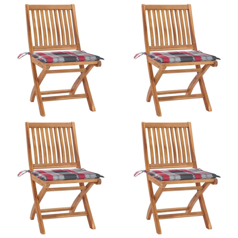 vidaXL Hopfällbara trädgårdsstolar med dynor 4 st massiv teak