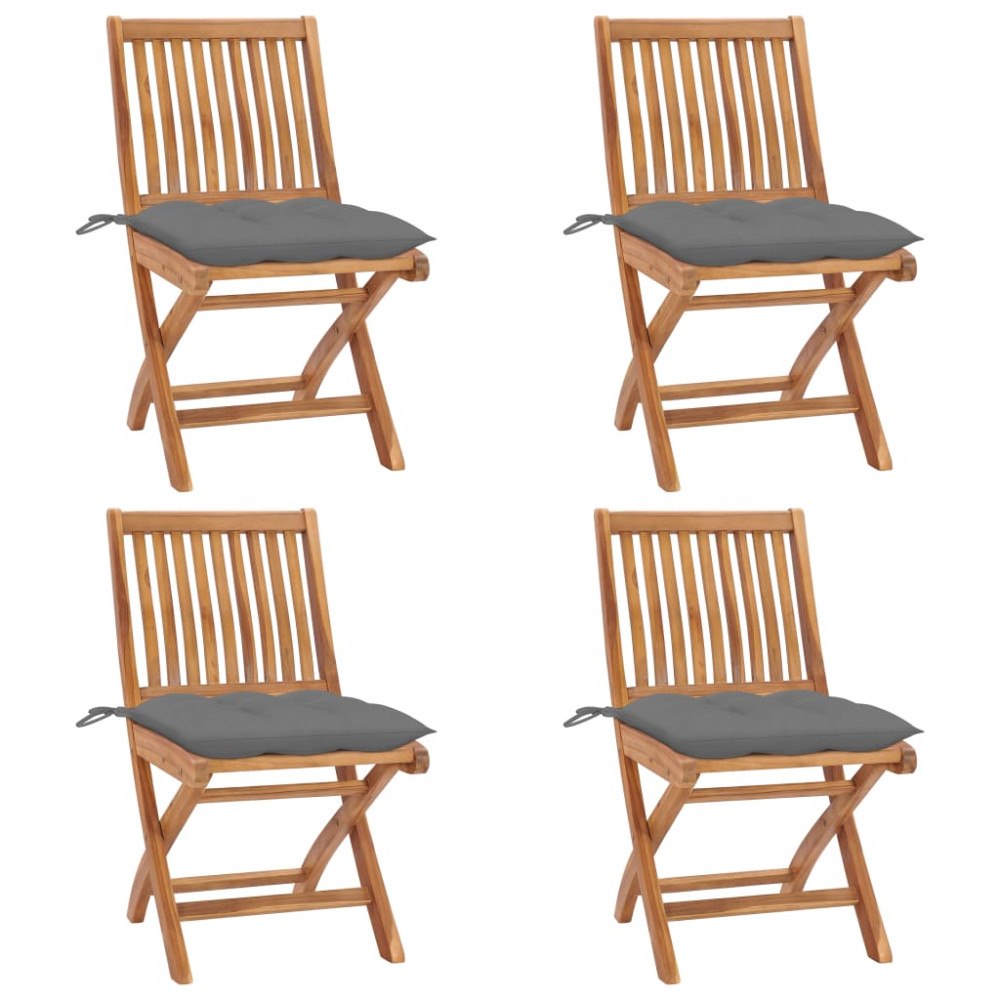 vidaXL Hopfällbara trädgårdsstolar med dynor 4 st massiv teak