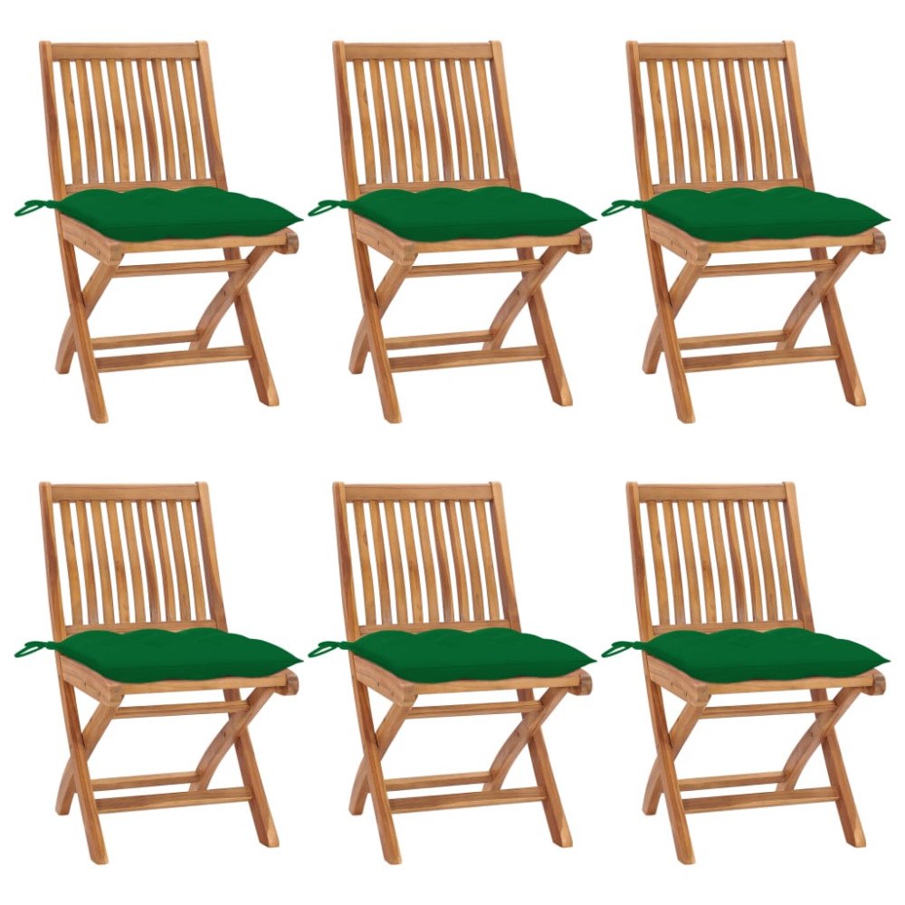 vidaXL Hopfällbara trädgårdsstolar med dynor 6 st massiv teak