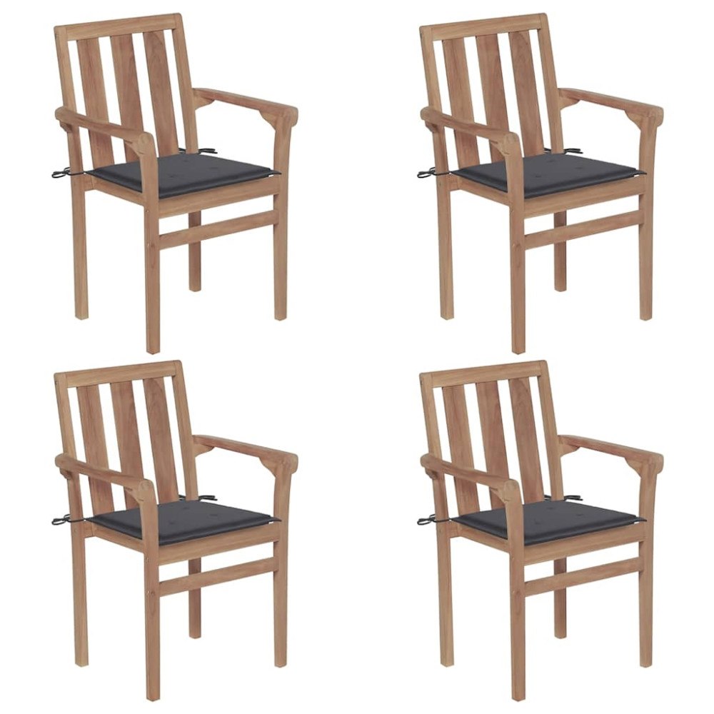 vidaXL Stapelbara trädgårdsstolar med dynor 4 st massiv teak