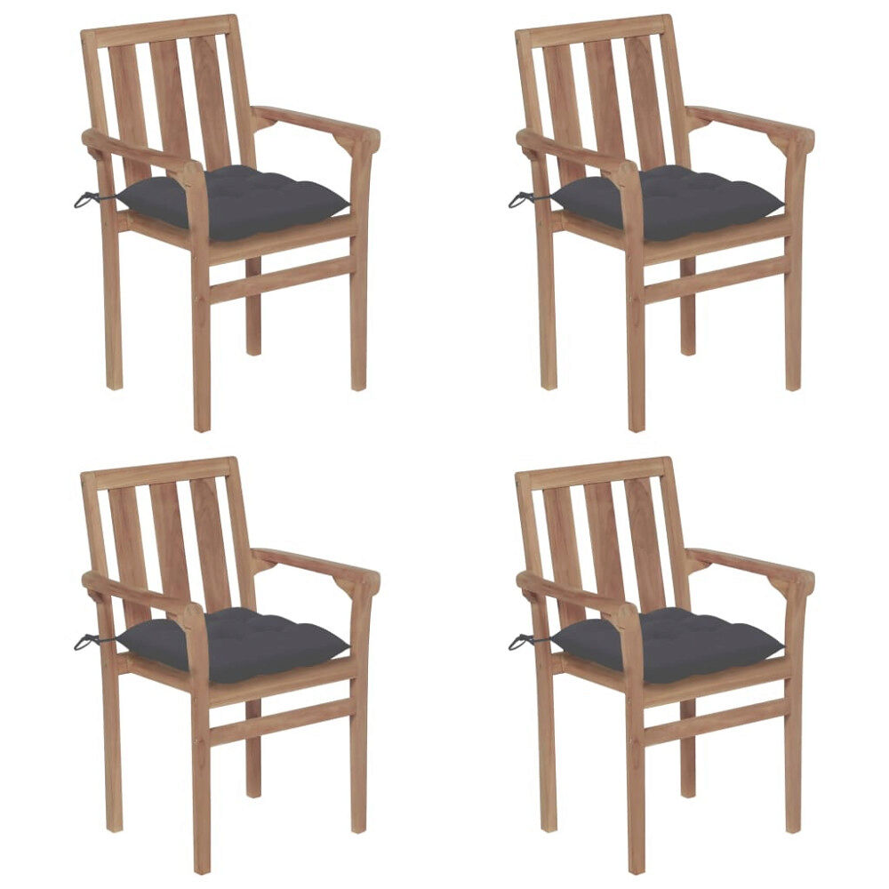 vidaXL Stapelbara trädgårdsstolar med dynor 4 st massiv teak