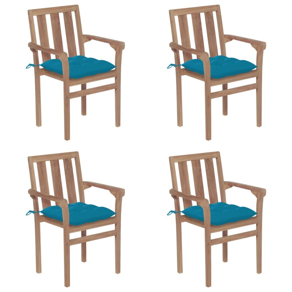 vidaXL Stapelbara trädgårdsstolar med dynor 4 st massiv teak