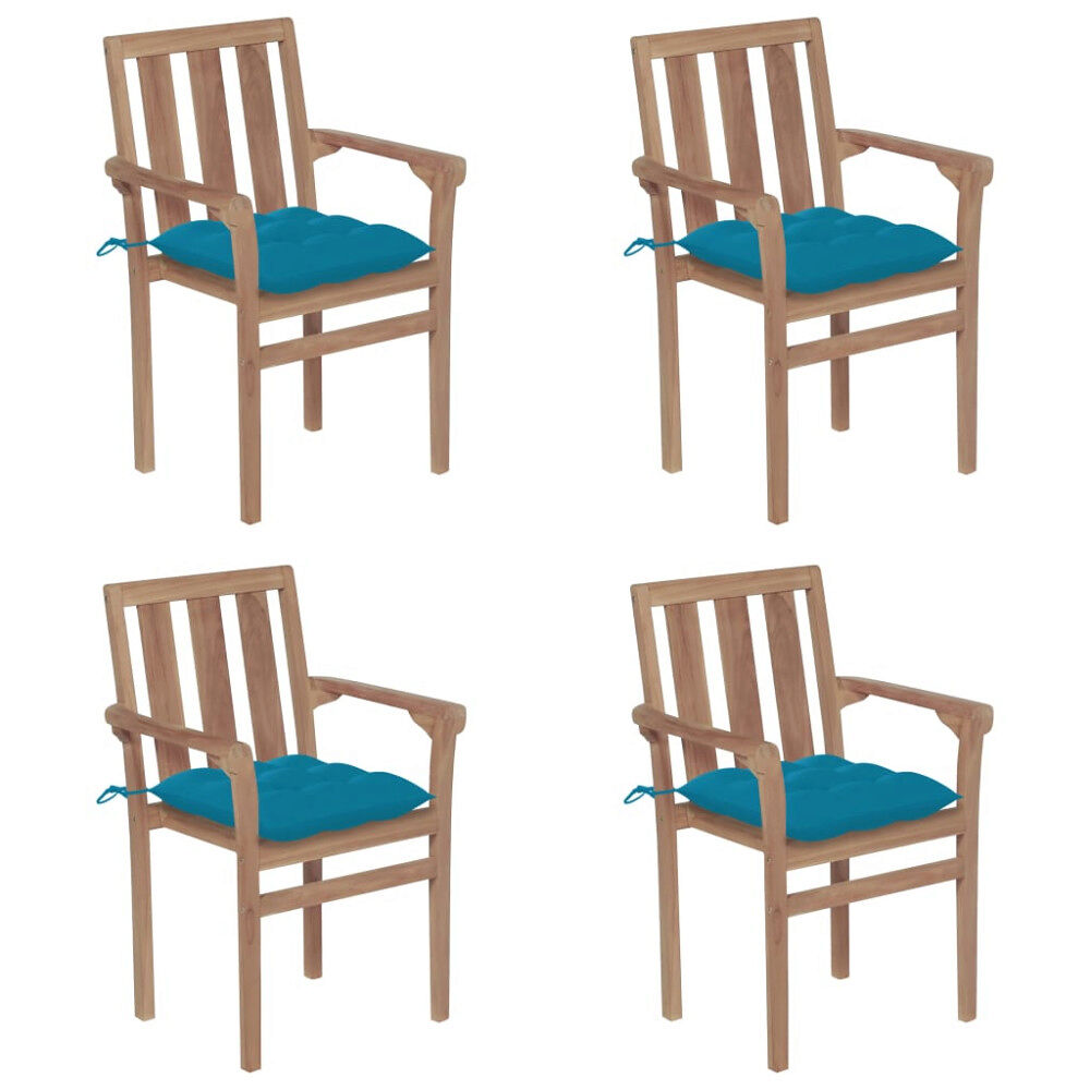 vidaXL Stapelbara trädgårdsstolar med dynor 4 st massiv teak