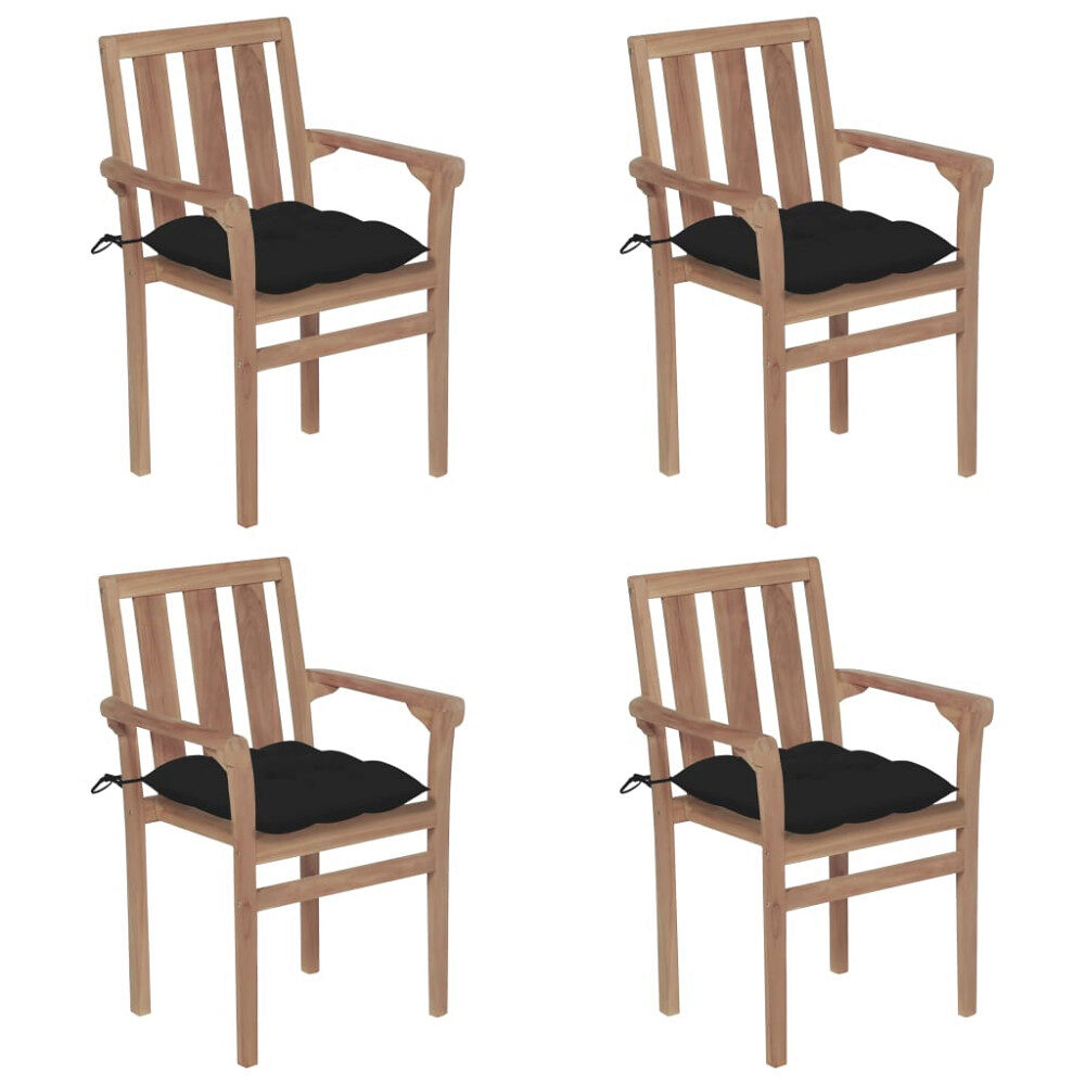 vidaXL Stapelbara trädgårdsstolar med dynor 4 st massiv teak