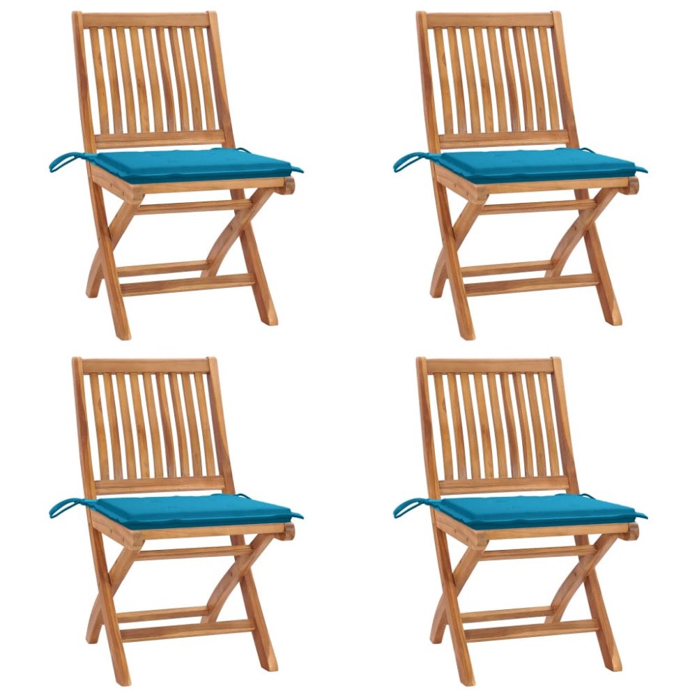vidaXL Hopfällbara trädgårdsstolar med dynor 4 st massiv teak