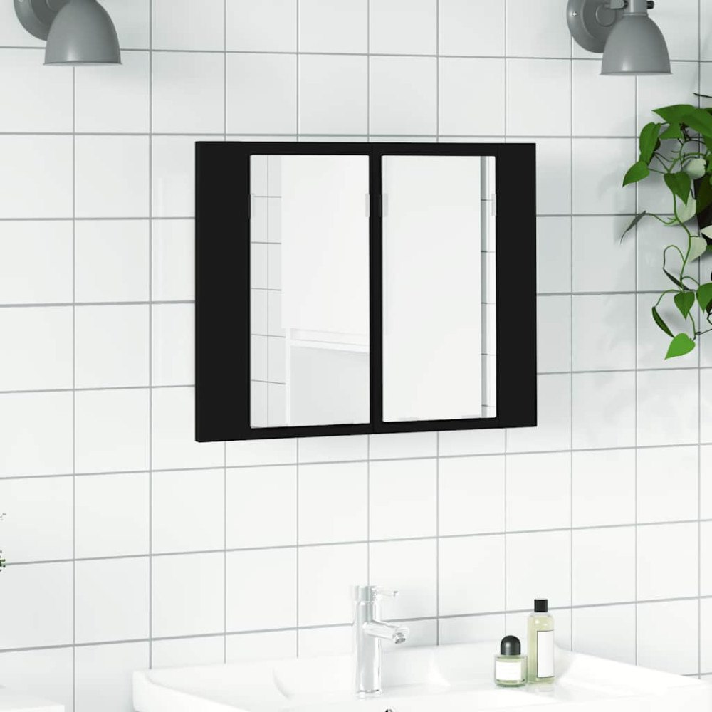 vidaXL Spegelskåp med LED svart 60x12x45 cm akryl