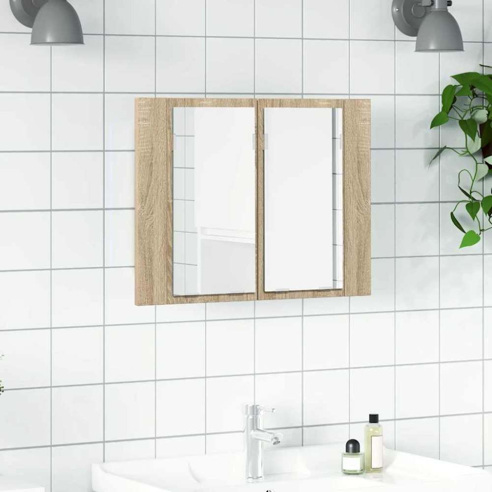 vidaXL Spegelskåp med LED sonoma-ek 60x12x45 cm akryl