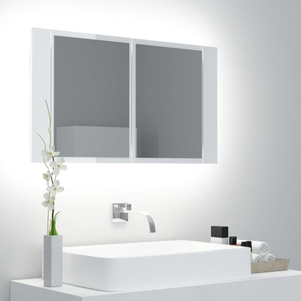 vidaXL Spegelskåp för badrum LED vit högglans 80x12x45 cm akryl