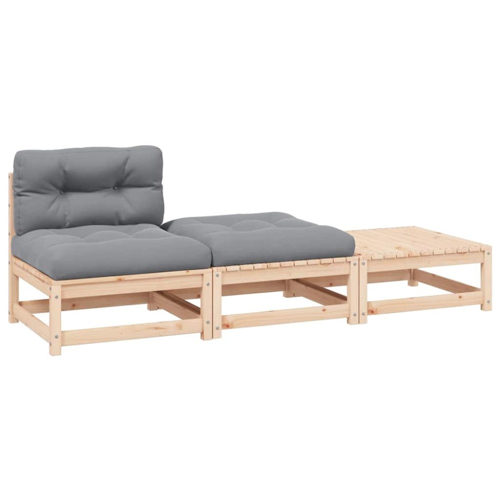 vidaXL Loungegrupp med dynor 3 delar massiv furu