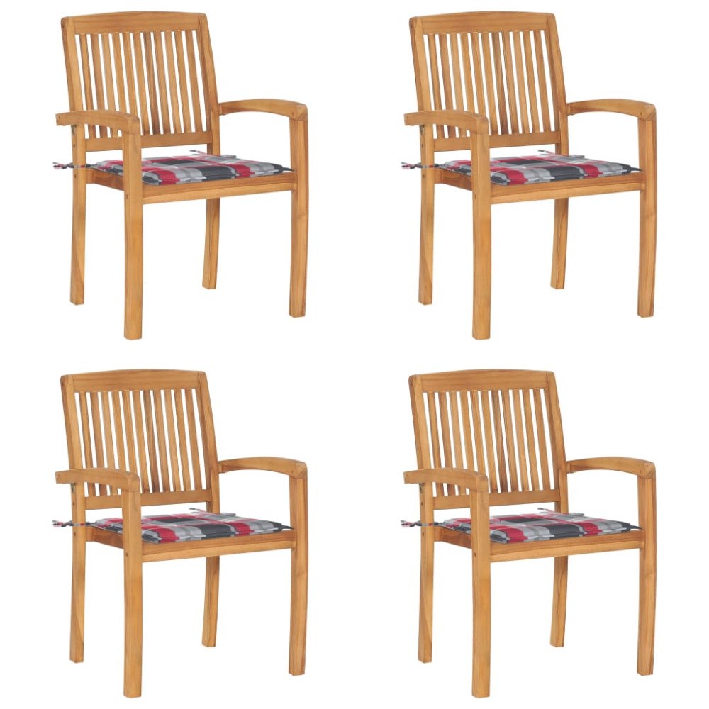vidaXL Stapelbara trädgårdsstolar med dynor 4 st massiv teak