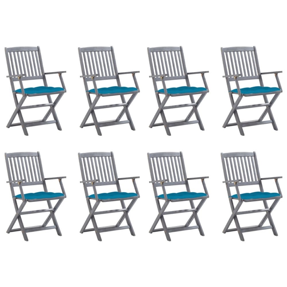 vidaXL Hopfällbara trädgårdsstolar 8 st med dynor massivt akaciaträ