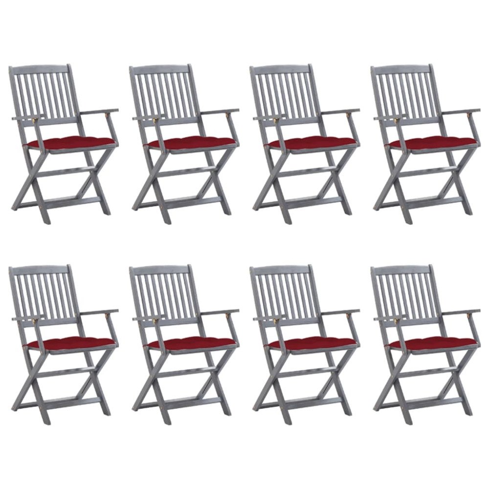 vidaXL Hopfällbara trädgårdsstolar 8 st med dynor massivt akaciaträ