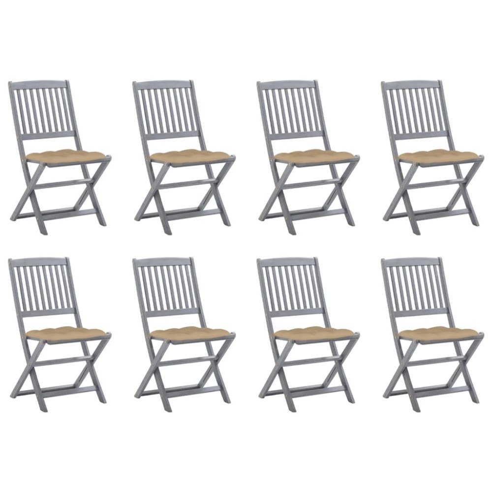 vidaXL Hopfällbara trädgårdsstolar 8 st med dynor massivt akaciaträ