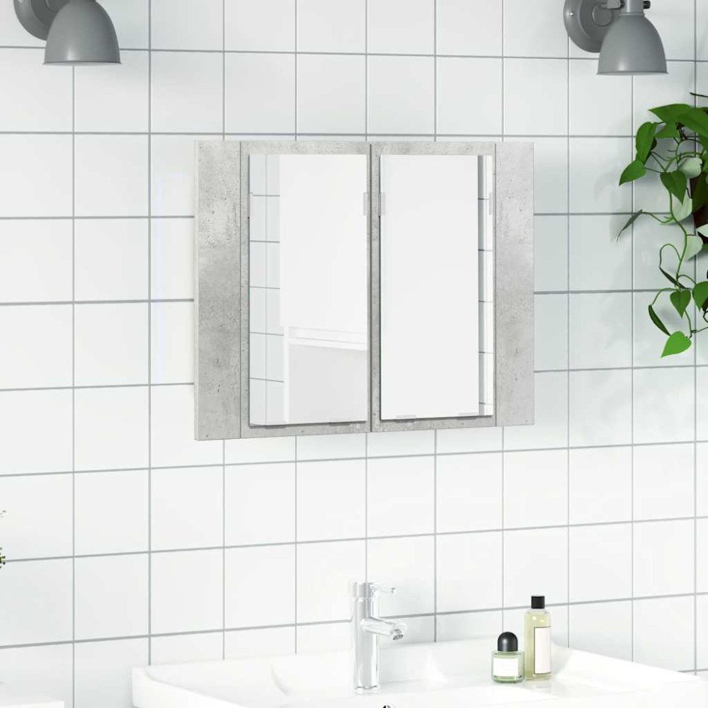 vidaXL Spegelskåp med LED betonggrå 60x12x45 cm akryl