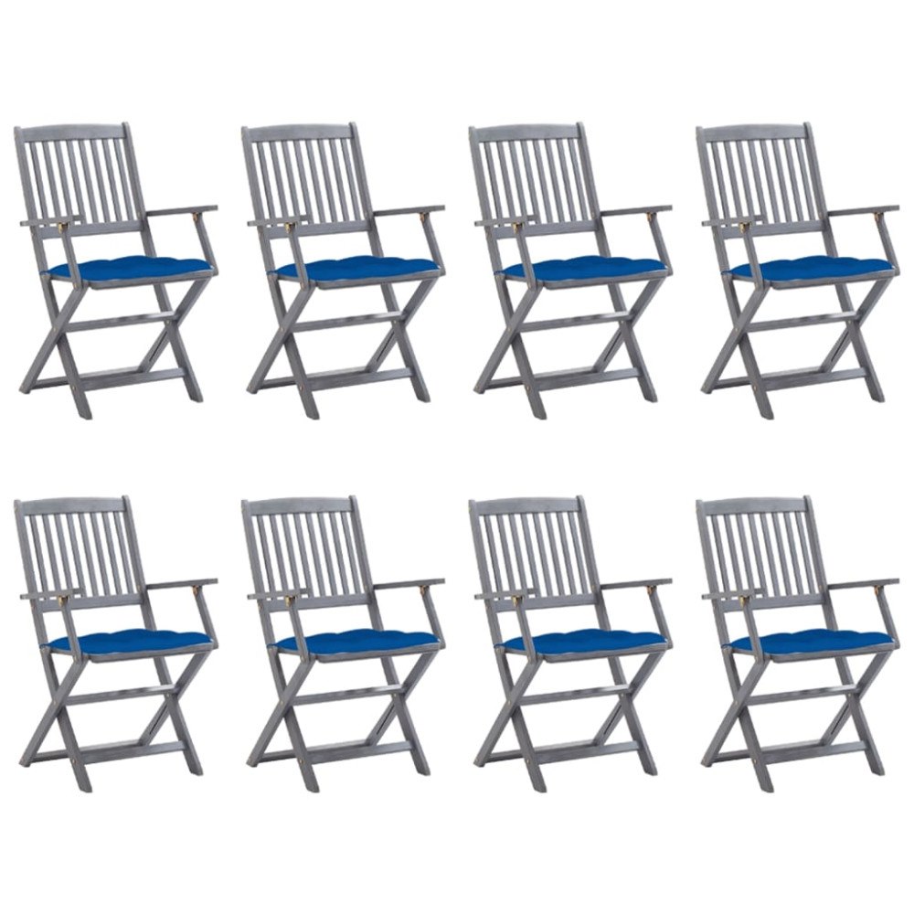 vidaXL Hopfällbara trädgårdsstolar 8 st med dynor massivt akaciaträ