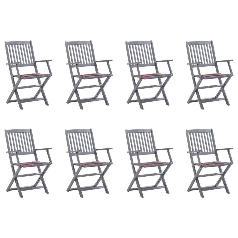 vidaXL Hopfällbara trädgårdsstolar 8 st med dynor massivt akaciaträ