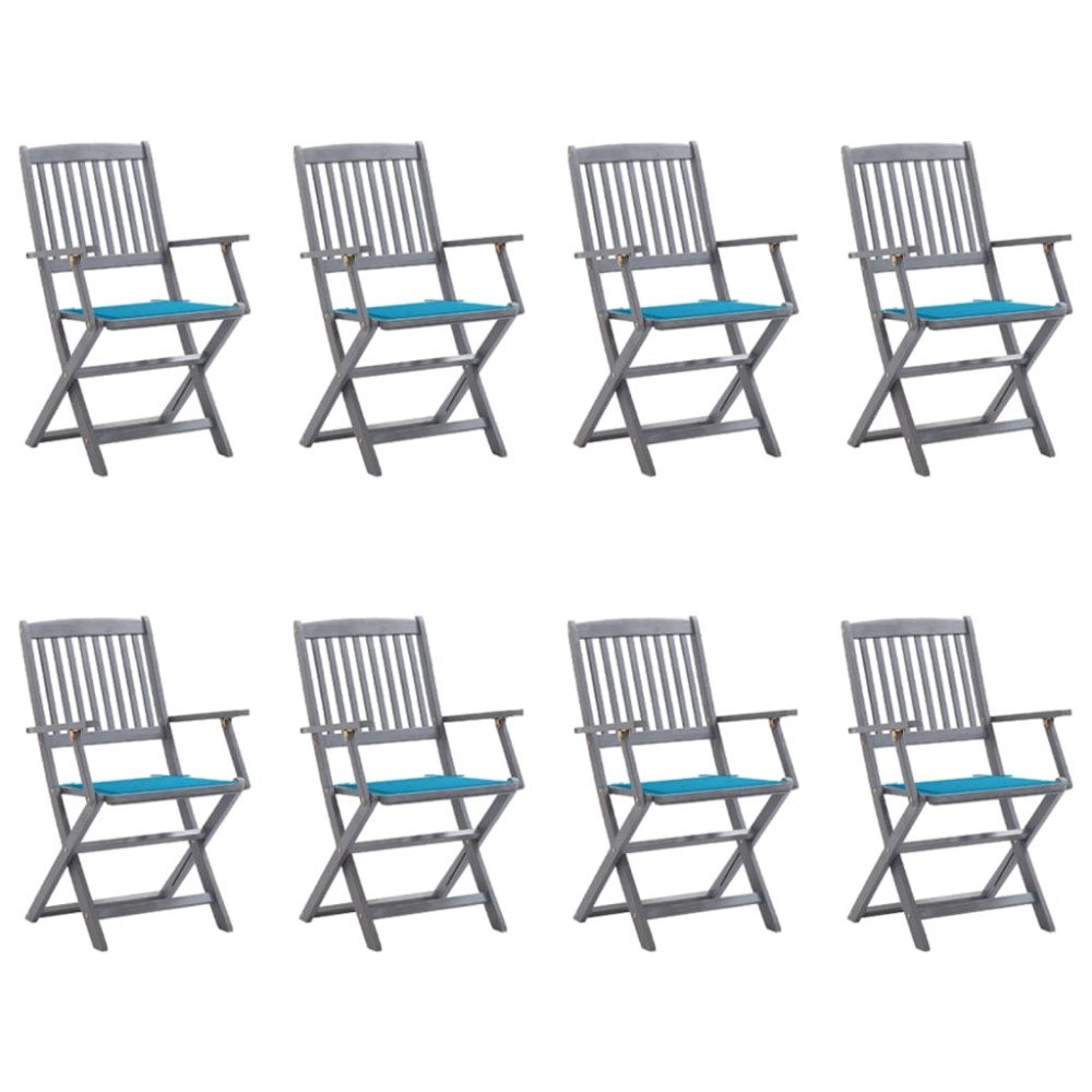 vidaXL Hopfällbara trädgårdsstolar 8 st med dynor massivt akaciaträ