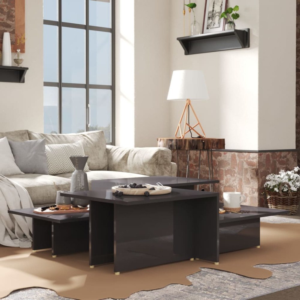 vidaXL Soffbord 2 delar grå högglans 111,5x50x33 cm konstruerat trä