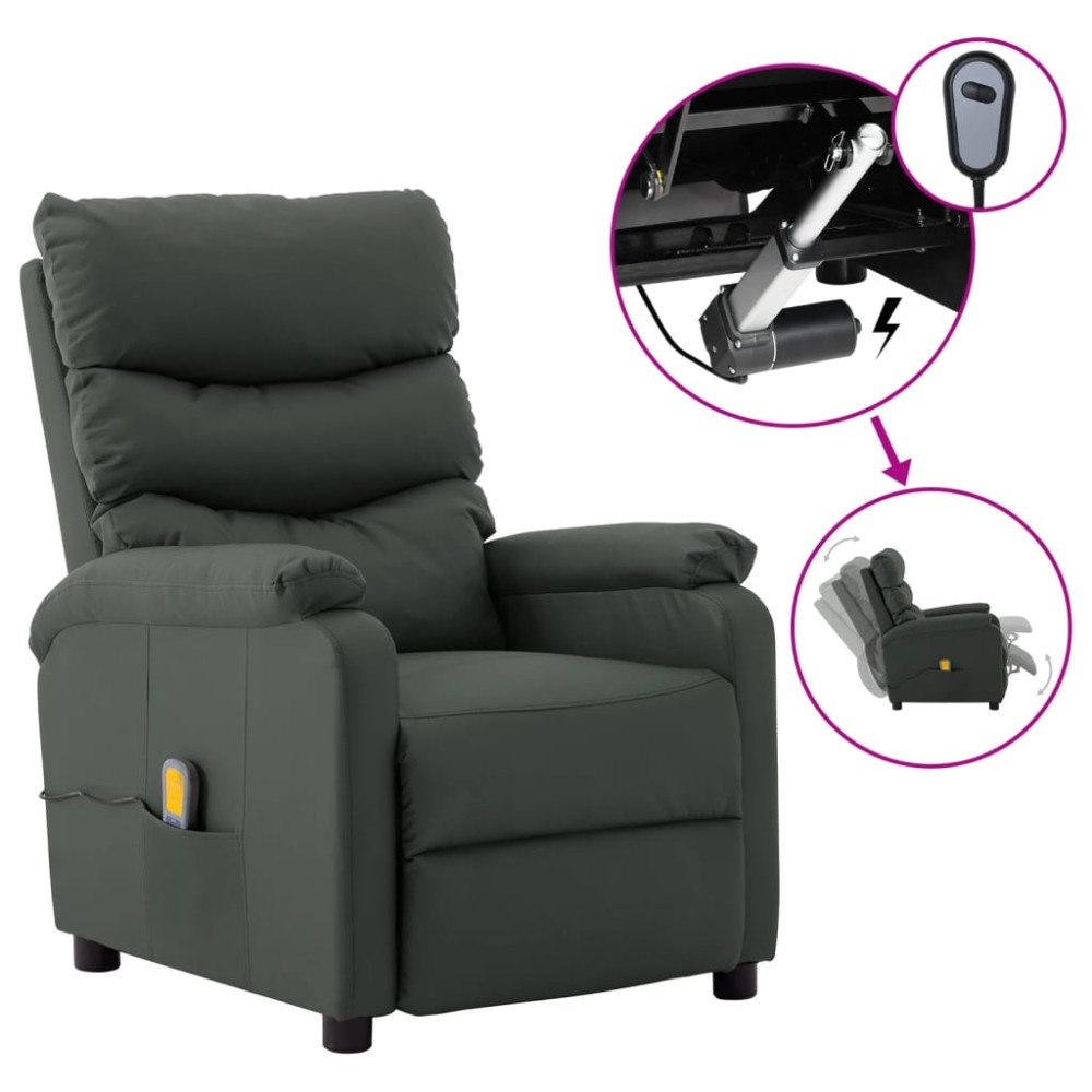 vidaXL Elektrisk massagefåtölj Grå konstläder