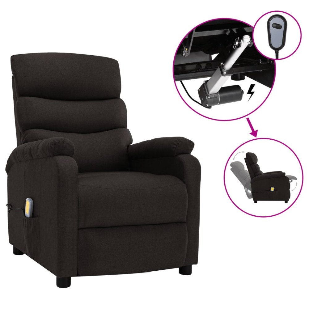 vidaXL Elektrisk massagefåtölj mörkbrun tyg