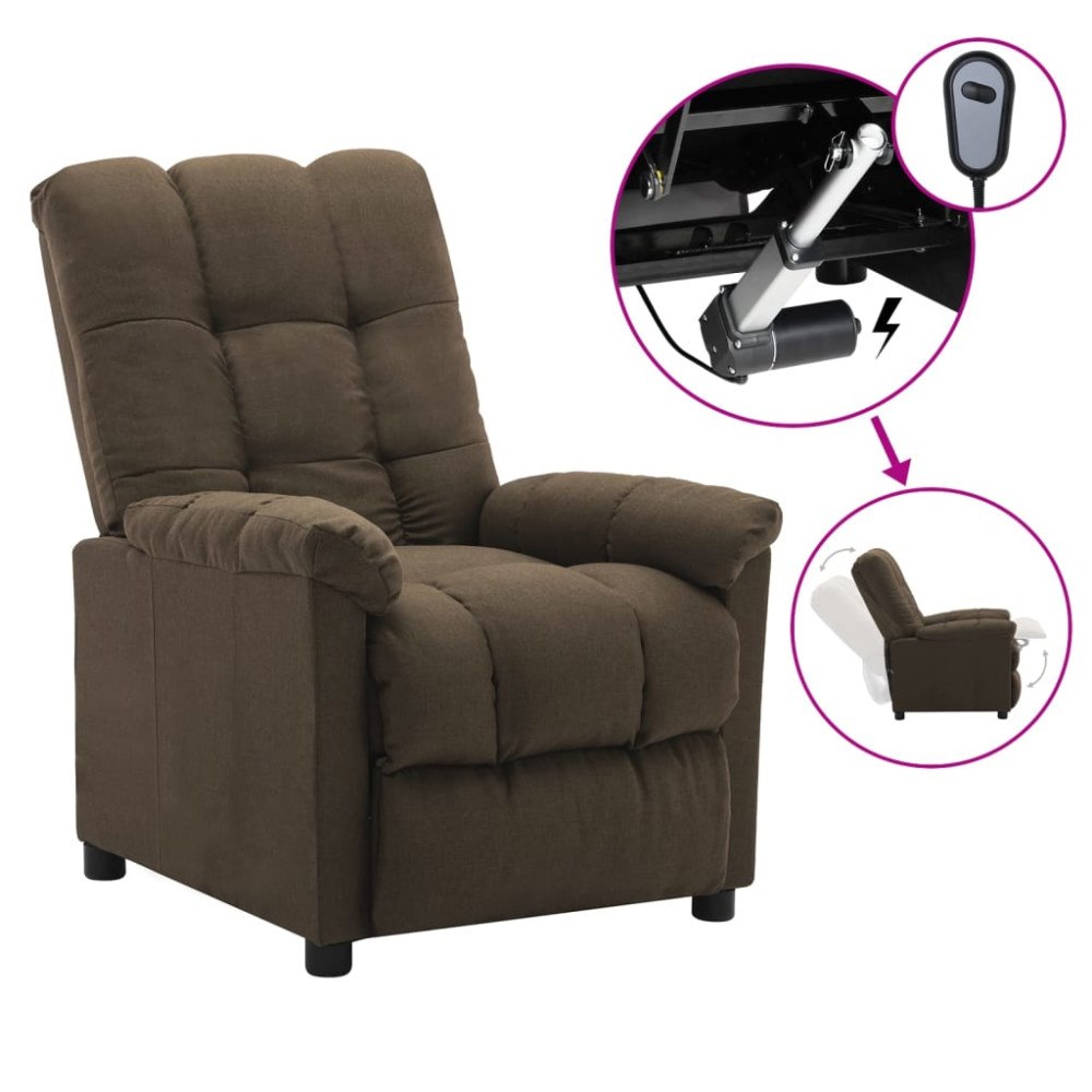 vidaXL Elektrisk reclinerfåtölj Brun tyg