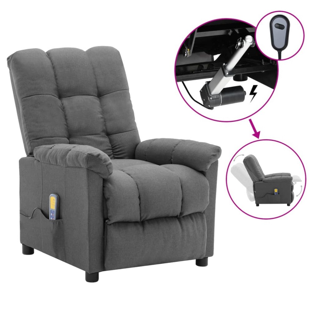 vidaXL Elektrisk massagefåtölj ljusgrå tyg