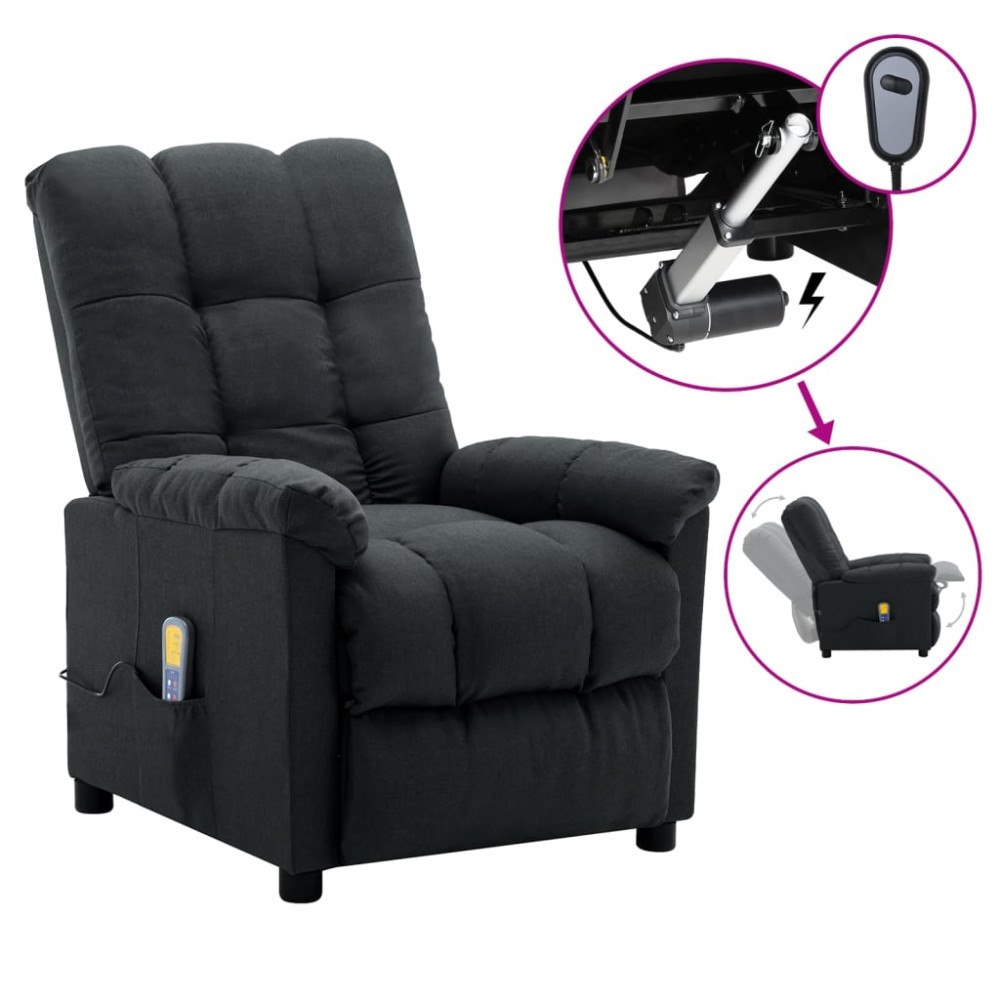 vidaXL Elektrisk massagefåtölj mörkgrå tyg