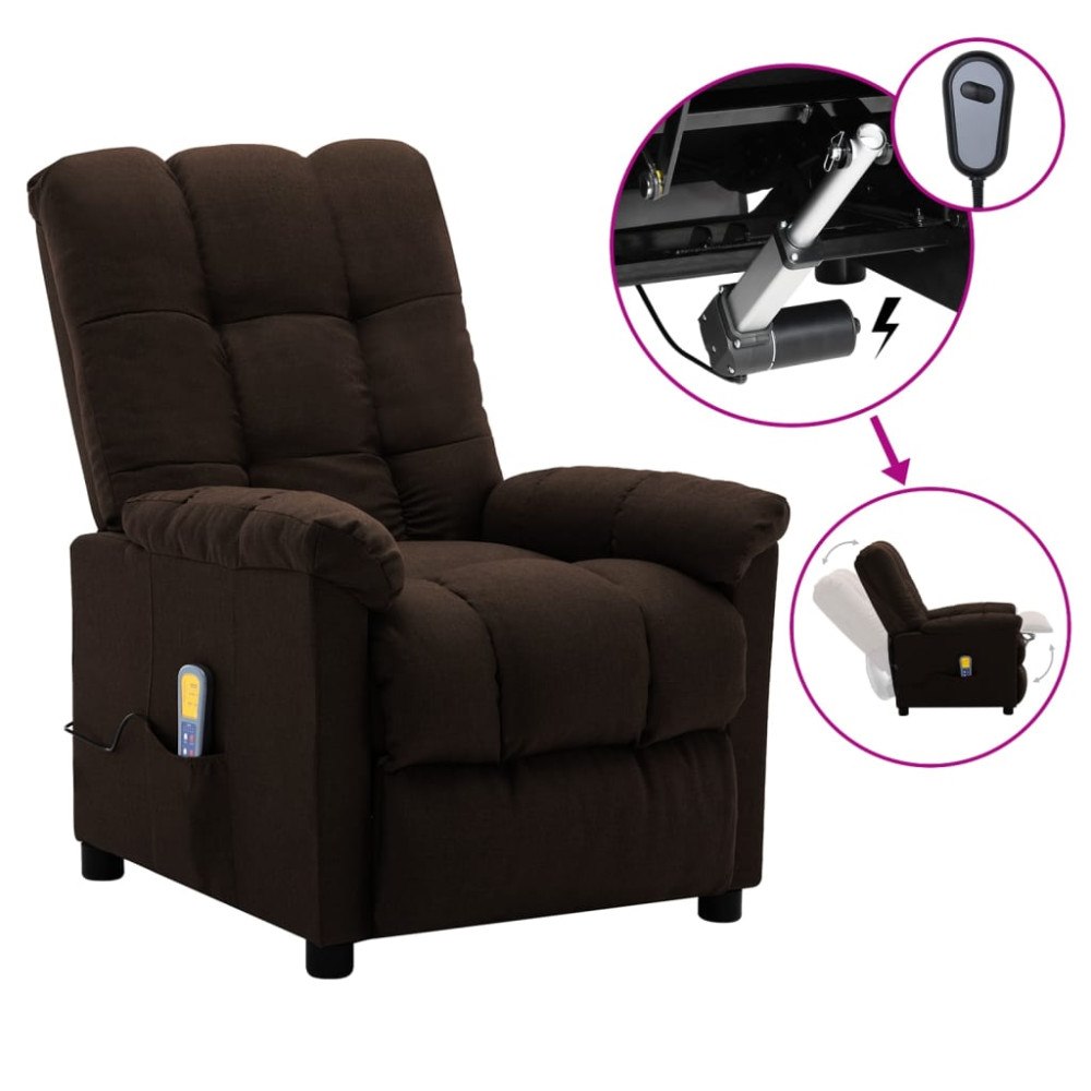 vidaXL Elektrisk massagefåtölj mörkbrun tyg