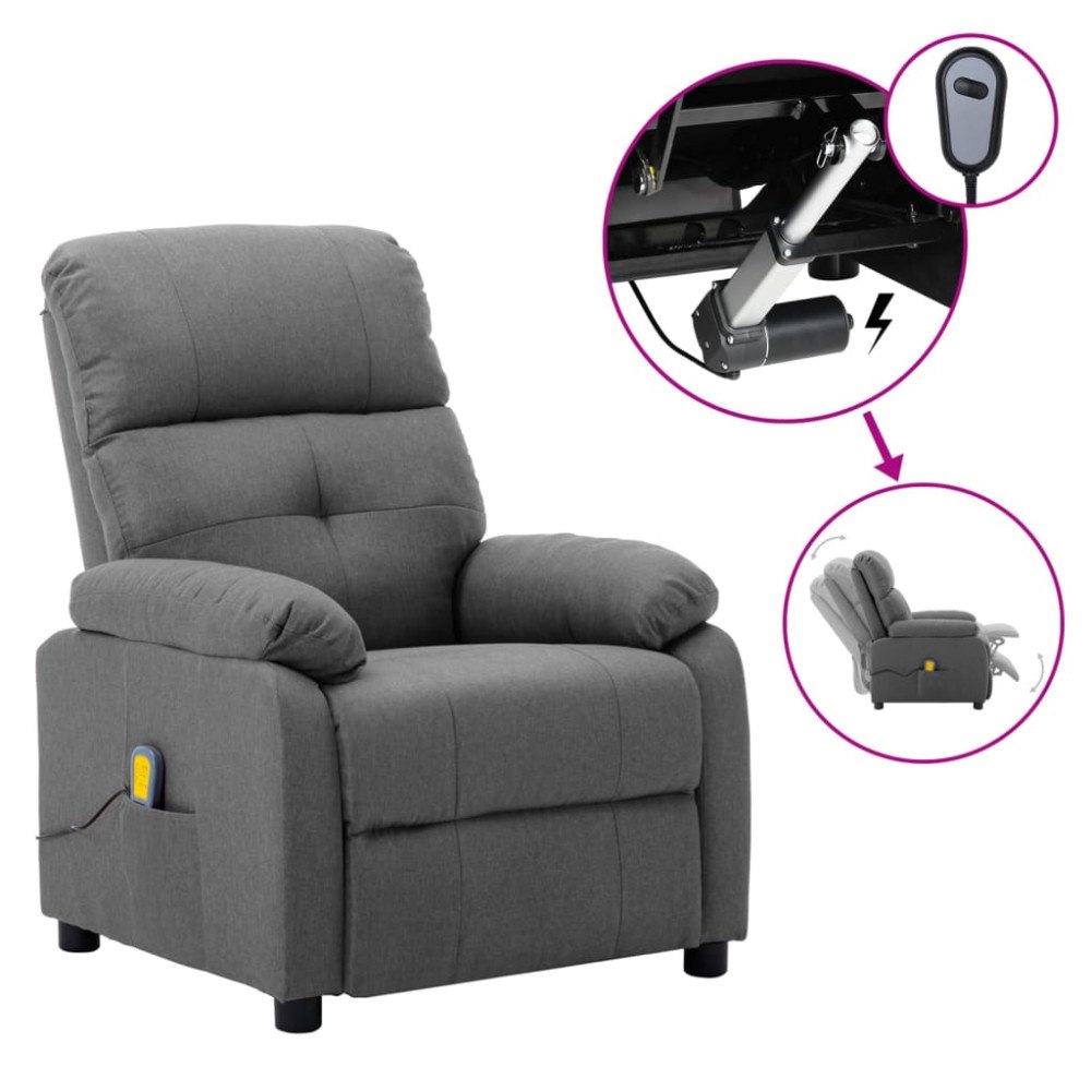 vidaXL Elektrisk massagefåtölj ljusgrå tyg