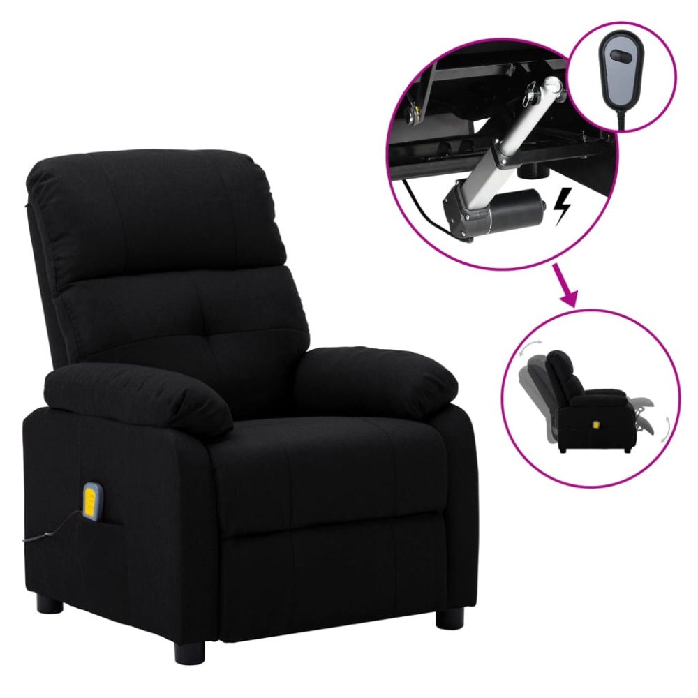 vidaXL Elektrisk massagefåtölj svart tyg