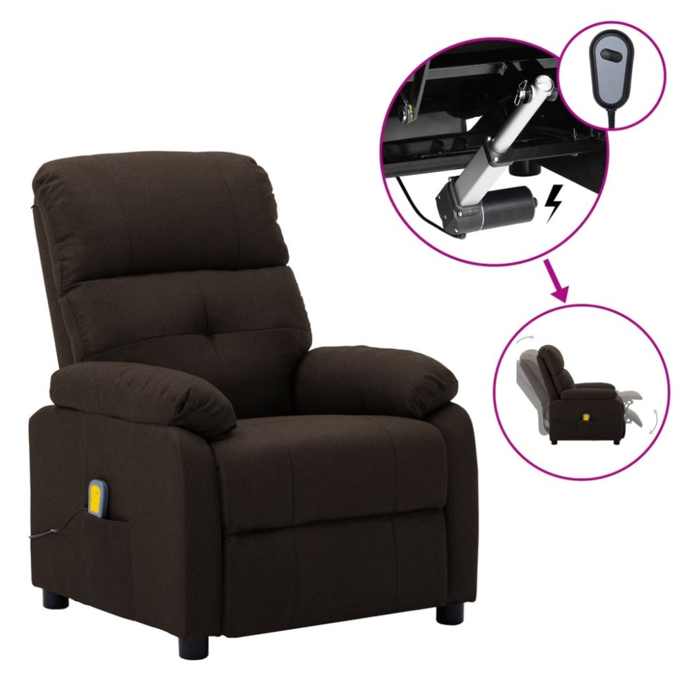 vidaXL Elektrisk massagefåtölj mörkbrun tyg
