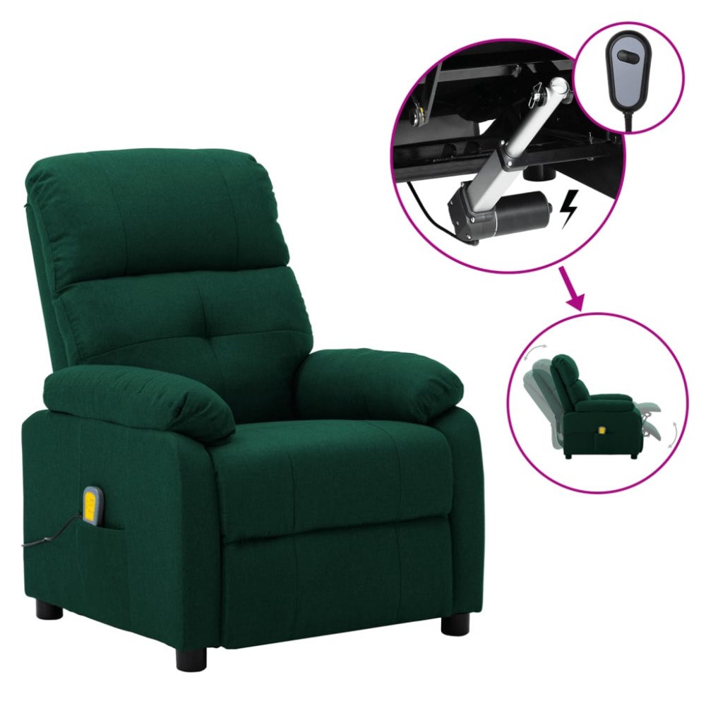 vidaXL Massagefåtölj mörkgrön tyg