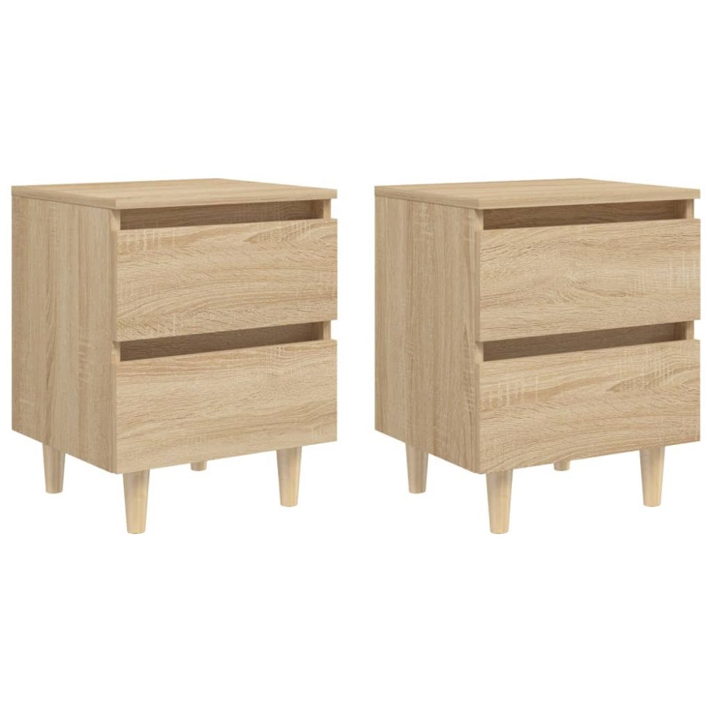 vidaXL Sängbord med massiva furuben 2 st sonoma-ek 40x35x50 cm