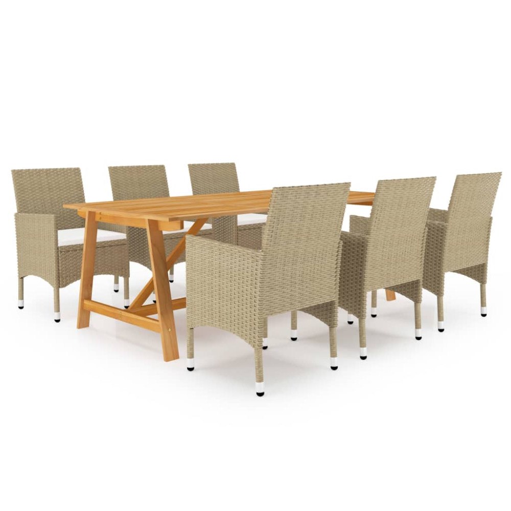 vidaXL Matgrupp för trädgården 7 delar beige